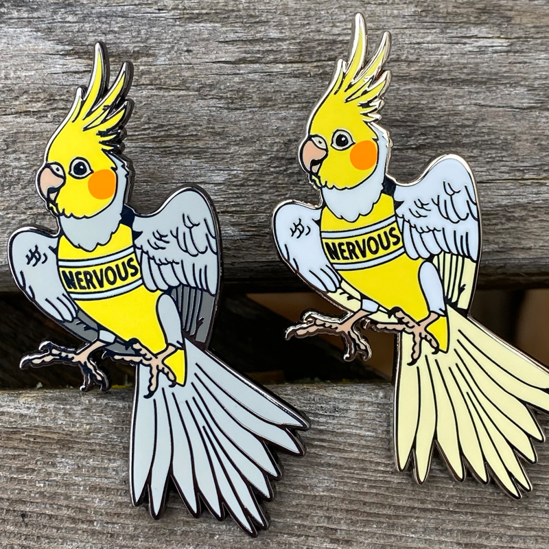 NERVOUS! Cockatiel Enamel Pin